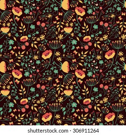 Abstract flowers seamless pattern. Colorful vector background.