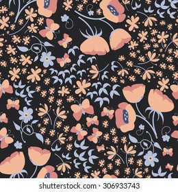 Abstract flowers seamless pattern. Colorful vector background.