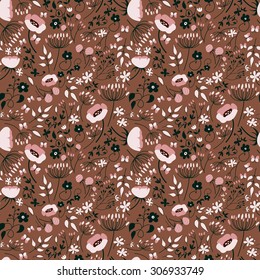 Abstract flowers seamless pattern. Colorful vector background.