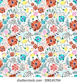Abstract flowers seamless pattern. Colorful vector background.