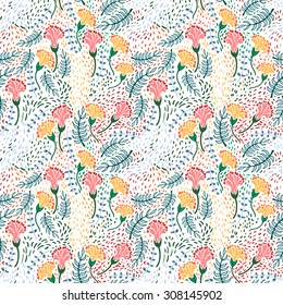Abstract flowers seamless pattern. Colorful vector background.