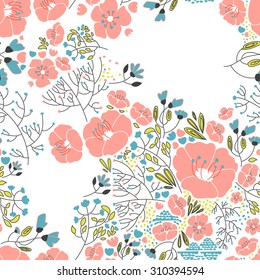 Abstract flowers seamless pattern. Colorful vector background.