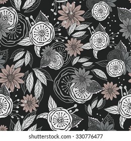 Abstract flowers seamless pattern. Colorful vector background for textile, fashion fabric, wallpaper etc