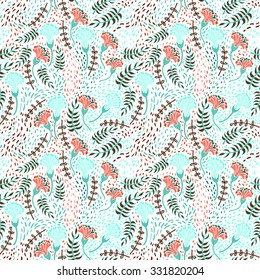 Abstract flowers seamless pattern. Colorful vector background for textile, fashion fabric, wallpaper etc
