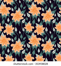 Abstract flowers seamless pattern. Colorful vector background.