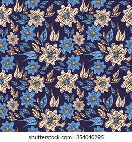 Abstract flowers seamless pattern. Colorful vector background.