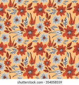 Abstract flowers seamless pattern. Colorful vector background.