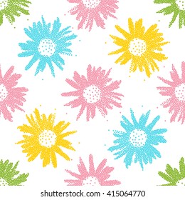 Abstract flowers seamless pattern. Dotted summer background. Floral vector illustration.