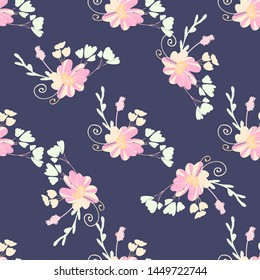 Abstract flowers seamless pattern for fabric design. Vector repeat illustrations. Romantic  twig and flora seamless pattern.Botanical wallpaper. Element decorative floral.