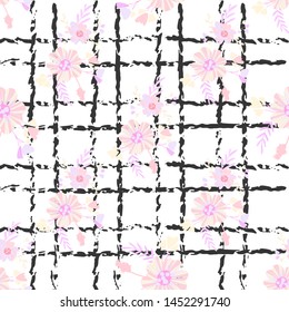 Abstract flowers seamless pattern for fabric design. Vector repeat illustrations. Romantic  twig and flora seamless pattern.Botanical wallpaper. Element decorative floral.