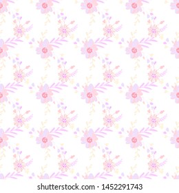 Abstract flowers seamless pattern for fabric design. Vector repeat illustrations. Romantic  twig and flora seamless pattern.Botanical wallpaper. Element decorative floral.