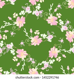 Abstract flowers seamless pattern for fabric design. Vector repeat illustrations. Romantic  twig and flora seamless pattern.Botanical wallpaper. Element decorative floral.