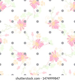 Abstract flowers seamless pattern for fabric design. Vector repeat illustrations. Romantic  twig and flora seamless pattern.Botanical wallpaper. Element decorative floral.