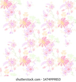 Abstract flowers seamless pattern for fabric design. Vector repeat illustrations. Romantic  twig and flora seamless pattern.Botanical wallpaper. Element decorative floral.