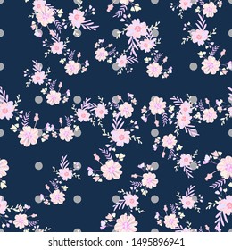 Abstract flowers seamless pattern for fabric design. Vector repeat illustrations. Romantic  twig and flora seamless pattern.Botanical wallpaper. Element decorative floral.