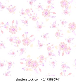 Abstract flowers seamless pattern for fabric design. Vector repeat illustrations. Romantic  twig and flora seamless pattern.Botanical wallpaper. Element decorative floral.
