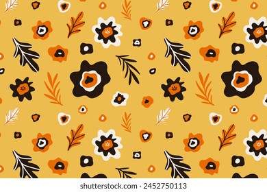 Abstractas patrón de flores sin fisuras. Fondo de doodle floral con diferentes flores de primavera verano, adorno de Formas orgánicas de flores. Ilustración vectorial