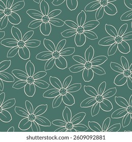 Abstract Flowers Seamless Pattern. Floral Pattern Line Art Minimalist Style. Flowers Seamless Pattern Modern Trendy Vector Background. Not AI