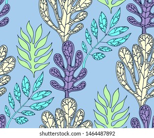abstract flowers seamless pattern. Hand drawn ink illustration. Wallpaper or fabric design. Vector pattern.