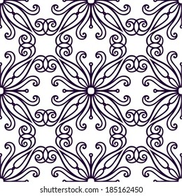 Abstract flowers seamless pattern, hand drawn background, vector