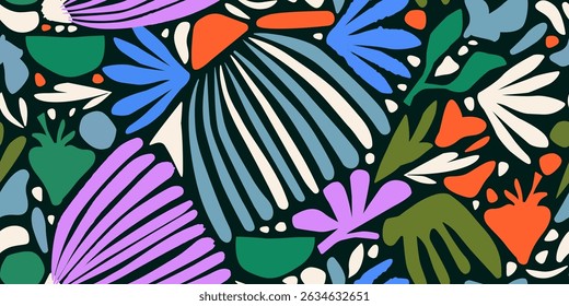 Abstract Flowers Seamless Pattern. Hand Drawn Floral Pattern. Flowers Silhouette Summer Seamless Pattern Modern Trendy Vector Background. Not AI