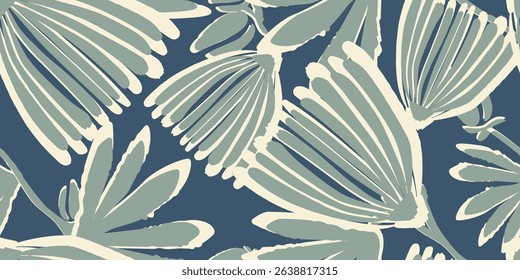 Abstract Flowers Seamless Pattern. Hand Drawn Floral Pattern. Flowers Silhouette Summer Seamless Pattern Modern Trendy Vector Background. Not AI
