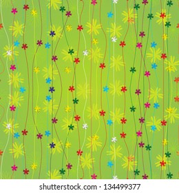 Abstract Flowers seamless pattern on the green background