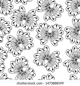 Abstract flowers seamless pattern on a white background.