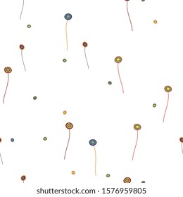  abstract  flowers seamless pattern. Polka dot, colorful circles. Hand drawing vector background.