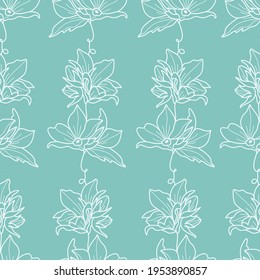 Abstract Flowers Seamless Pattern. Retro Floral Illustration with Classy Typography. Feminine. Modern Template for florist, photographer, fashion blogger, design studio.