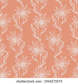 Abstract Flowers Seamless Pattern. Retro Floral Illustration with Classy Typography. Feminine. Modern Template for florist, photographer, fashion blogger, design studio.