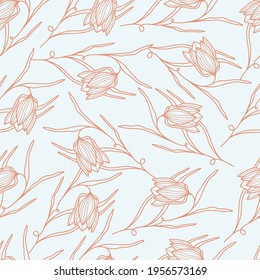 Abstract Flowers Seamless Pattern. Retro Floral Illustration with Classy Typography. Feminine. Modern Template for florist, photographer, fashion blogger, design studio.