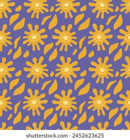 Abstract flowers seamless pattern. Retro style, 70s, hippie, boho. For clothes, cover, wrapping paper, case