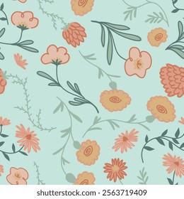 Abstrato flores padrão sem costura. Ornamento botânico simples. Design floral vetorial.