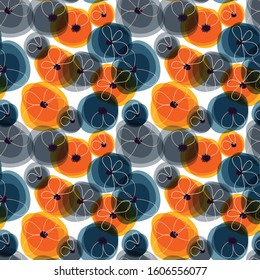 Abstract flowers seamless pattern, spots of vivid colors design