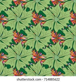 Abstract flowers seamless pattern. Vector tender background in neutral, green and black colors.