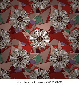 Abstract flowers seamless pattern. Vector tender background in red, neutral and beige colors.