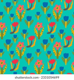 Abstract flowers. Flowers seamless pattern. Wallpaper, print template. Hand drawn trendy vector illustration.