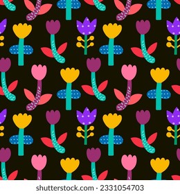 Abstrakte Blumen. Blumen nahtloses Muster. Bildschirmhintergrund, Druckvorlage. Handgezeichnete, trendige Vektorgrafik.
