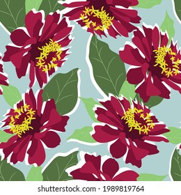 Abstract flowers seamless patterns. Design for paper, cover, fabric, interior decor and other users. Vintage blue background.