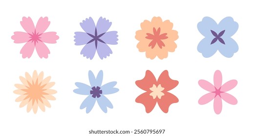 Abstract flowers set. Botanical geometric shapes. Flora. Spring elements. 