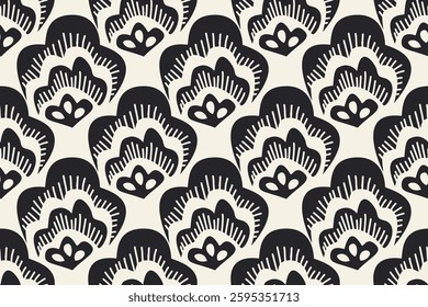 Abstract flowers shape geometric motifs. Oriental style damask floral. Modern textile weave effect. Two-tone monochrome pattern background. Floral tile modern lux fabric design textile swatch ladies  