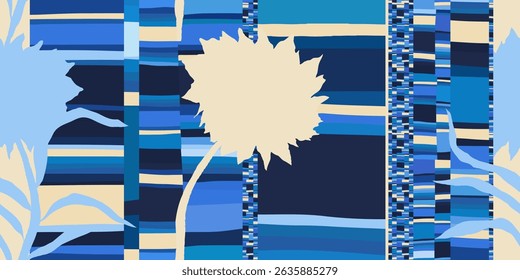 Abstract flowers silhouettes striped pattern. Collage contemporary unique print. Fashionable template for design.
