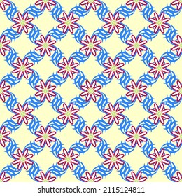 Abstract flowers and spiral seamless pattern on blue. Fashion graphic design. Modern stylish texture. Color template for prints, textiles, wrapping, wallpaper, banner, business, etc. illustration
