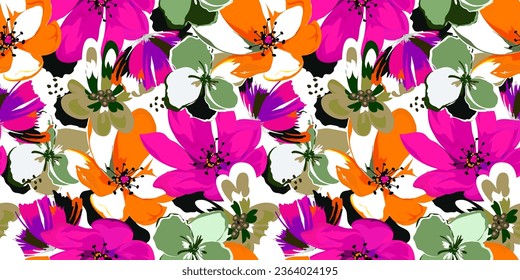Abstract flowers in spring colors, with seamless repetition for wallpaper, fabric, shirts.