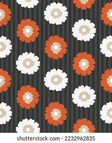 Abstract Flowers Stripes Seamless Soft Vector Pattern Hand Drawn Sweet Florals Minimalist Stylish Trendy Colored Fashion Pattern Perfect for Allover Fabric Print or Wrapping Paper Black Coral White