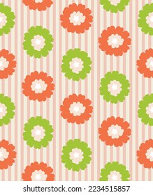 Abstract Flowers Stripes Seamless Soft Vector Pattern Hand Drawn Sweet Florals Minimalist Stylish Trendy Colored Fashion Pattern Perfect for Allover Fabric Print or Wrapping Paper Orange Green