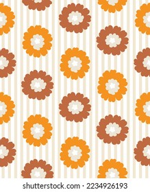 Abstract Flowers Stripes Seamless Soft Vector Pattern Hand Drawn Sweet Florals Minimalist Stylish Trendy Colored Fashion Pattern Perfect for Allover Fabric Print or Wrapping Paper Amber Brown Orange