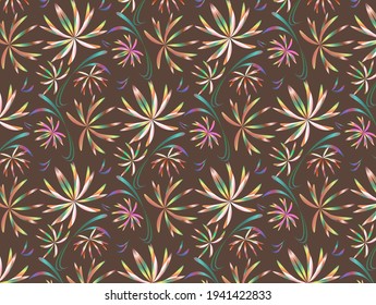 abstract flowers and swirls on a dark background. vector illustration. seamless pattern