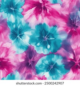 Abstract flowers tie dye shibori watercolor brush strokes watercolor painting patterns, Cute seamless pattern design element for sale banners, posters, labels, and gift wrapping paper.